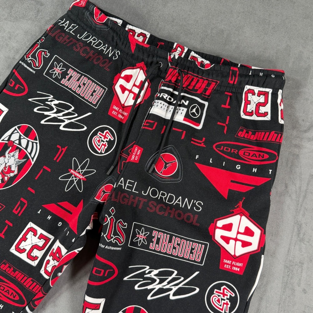 $88 NEW Jordan Mens XL Flight School Allover Print Fleece Pants Black Red HM7257